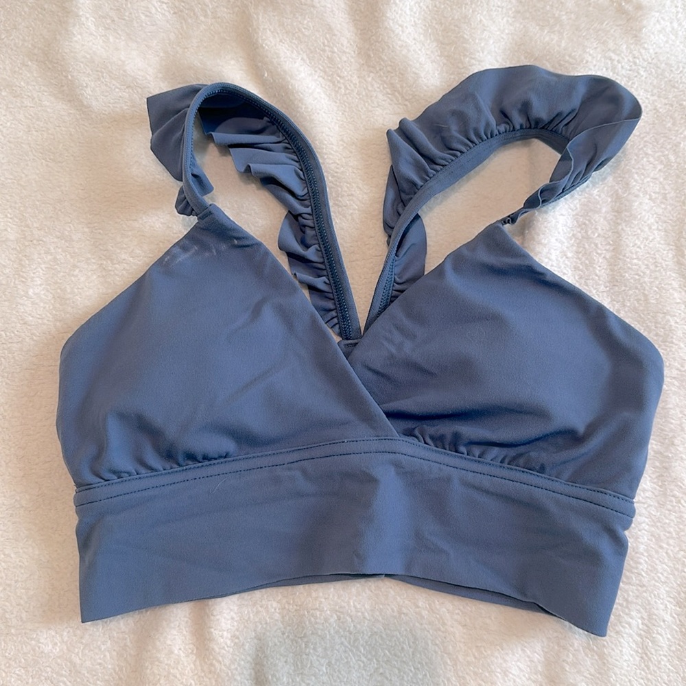 Aerie offline powder blue ruffled sports bra.